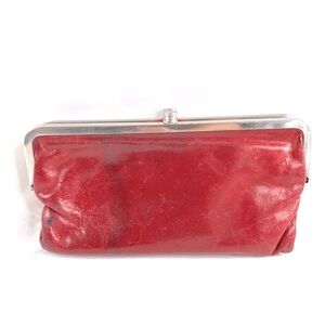 HOBO International Lauren Red Leather Double Kiss Locks Frame Clutch Wallet